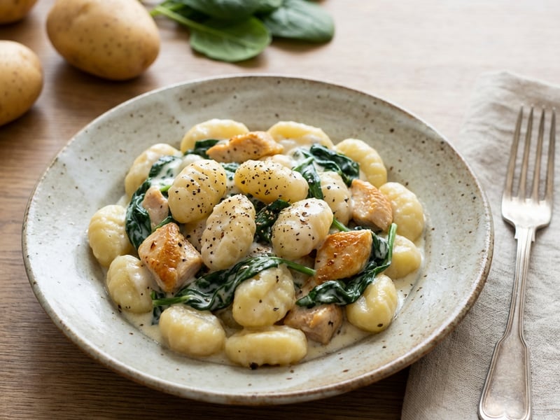 Gnocchi with Spinach and Chicken Breast in Cream Sauce