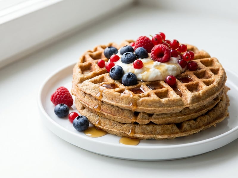 Fluffy Kefir Waffles with Fresh Berries