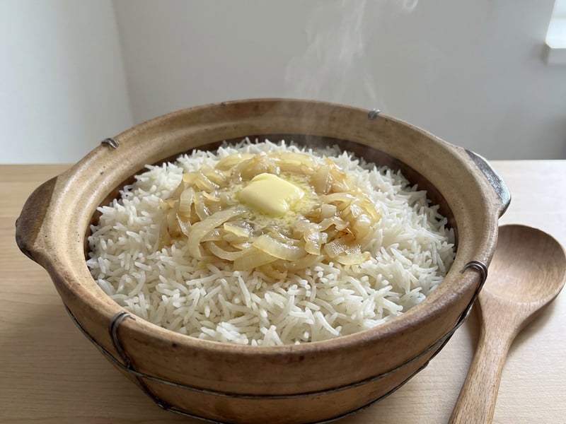 Steamed Rice with Butter and Onions