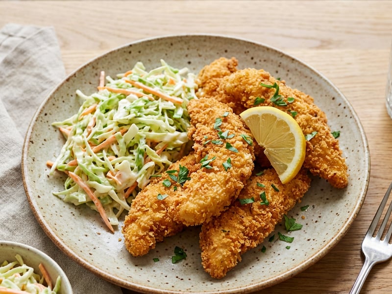 Crispy Chicken Strips with Coleslaw