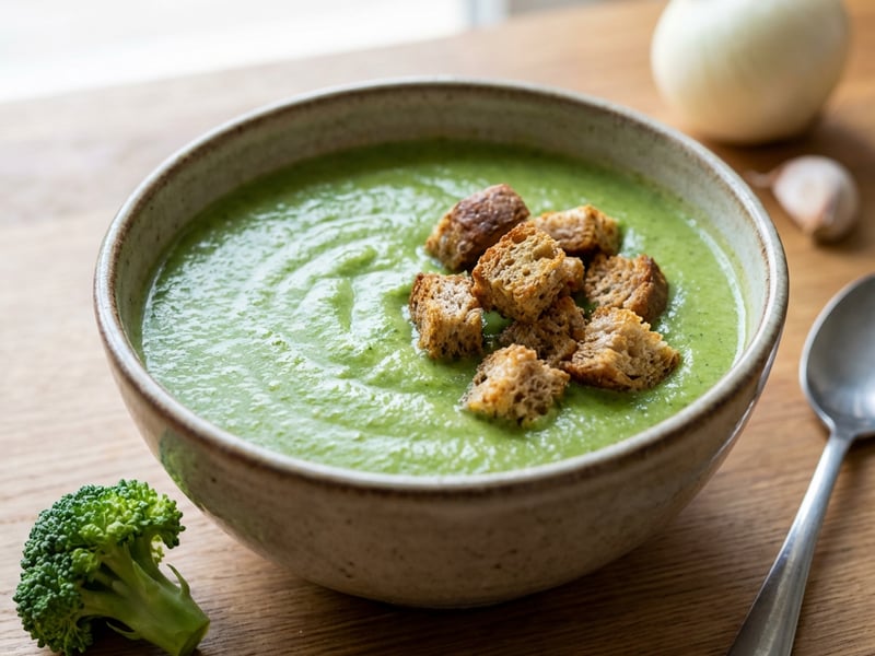 Creamy Broccoli Soup with Whole Grain Croutons