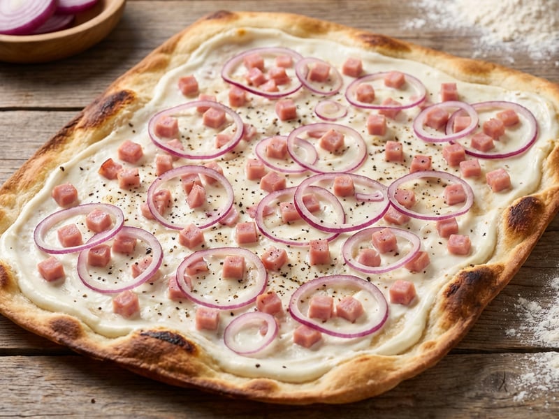 Classic Alsatian Flammkuchen with Bacon & Onions