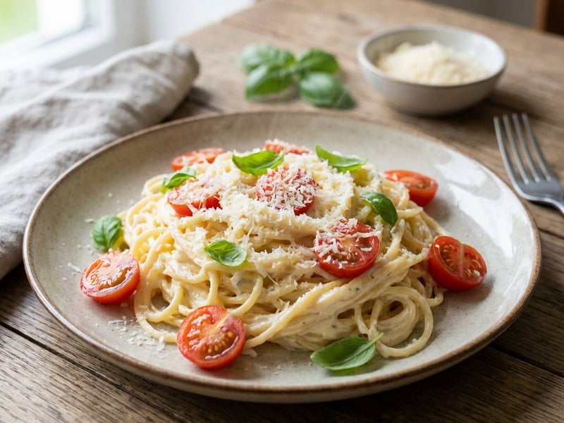 Quick Spaghetti with Mascarpone and Cherry Tomatoes