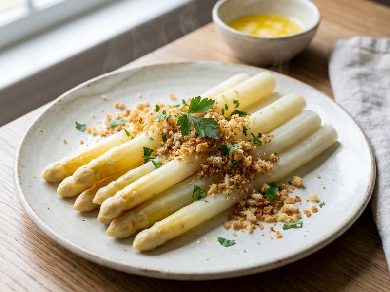 White Asparagus with Buttered Breadcrumbs
