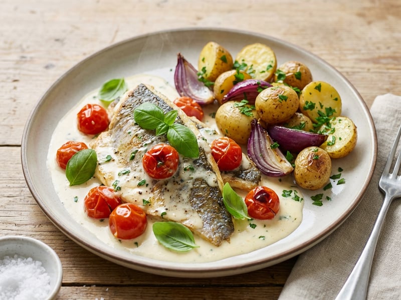 Gilt-head Bream with Tomatoes and Potato Salad