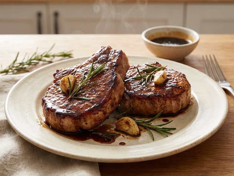 Süß-saure Schweinekoteletts mit Honig-Balsamico-Glasur
