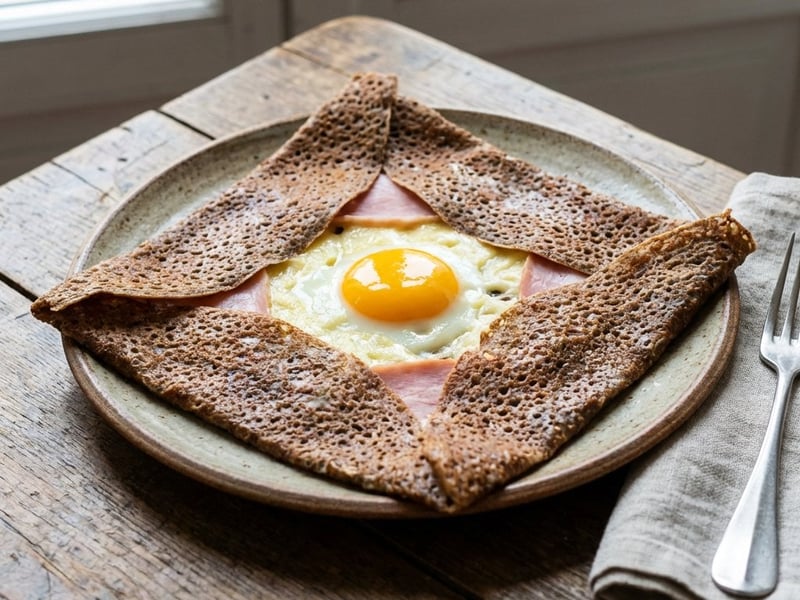 Savory Buckwheat Galettes with Ham, Cheese, and Egg