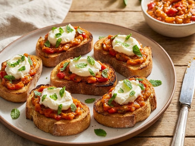 Paprika-Tapenade mit Mascarpone und Minze