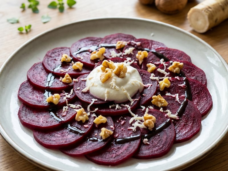 Beetroot Carpaccio with Walnuts and Fresh Horseradish