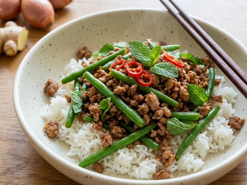 Vietnamesisches Hackfleisch mit grünen Bohnen