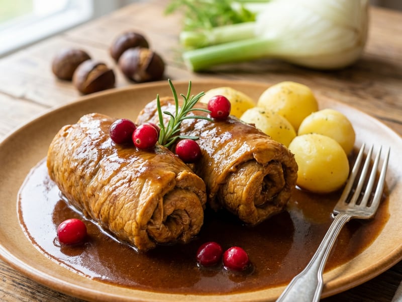 Gefüllte Rouladen mit Fenchel und Maronen