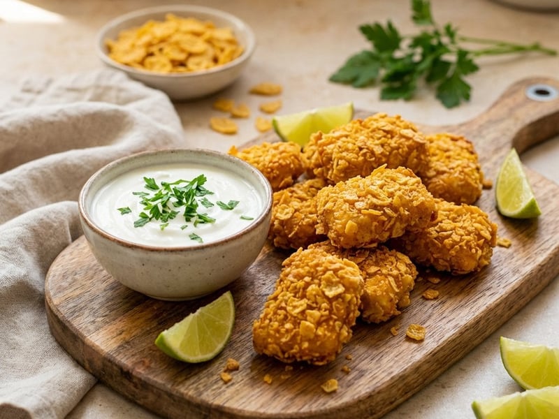 Knusprige Hähnchen-Nuggets mit Joghurt-Dip