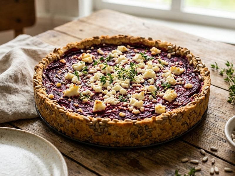 Beetroot Quiche with Sunflower Seed Crust