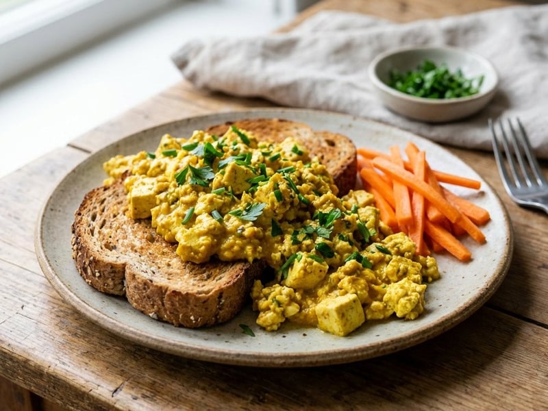 Cremiges Tofu-Rührei auf Brot | Protein-Frühstück