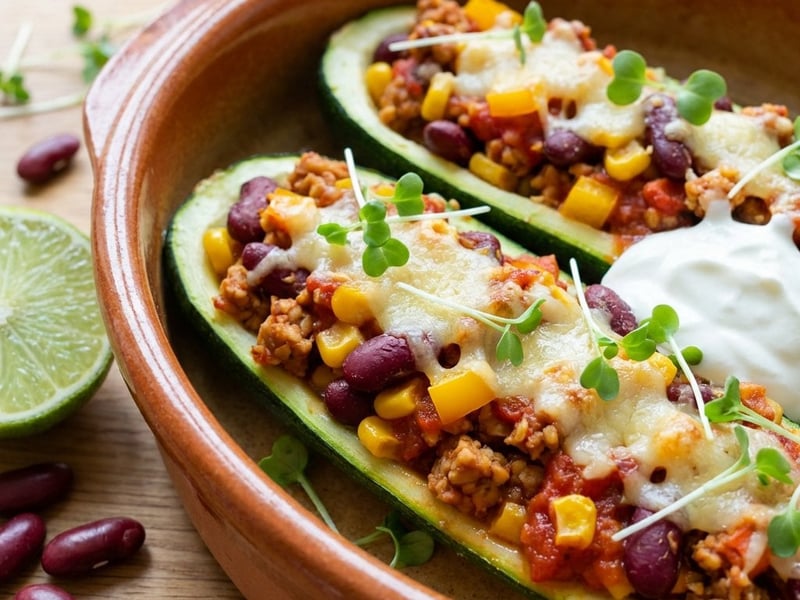 Überbackene Zucchini mit Tempeh