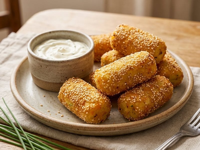 Crispy Sesame Potato Croquettes with Cheddar