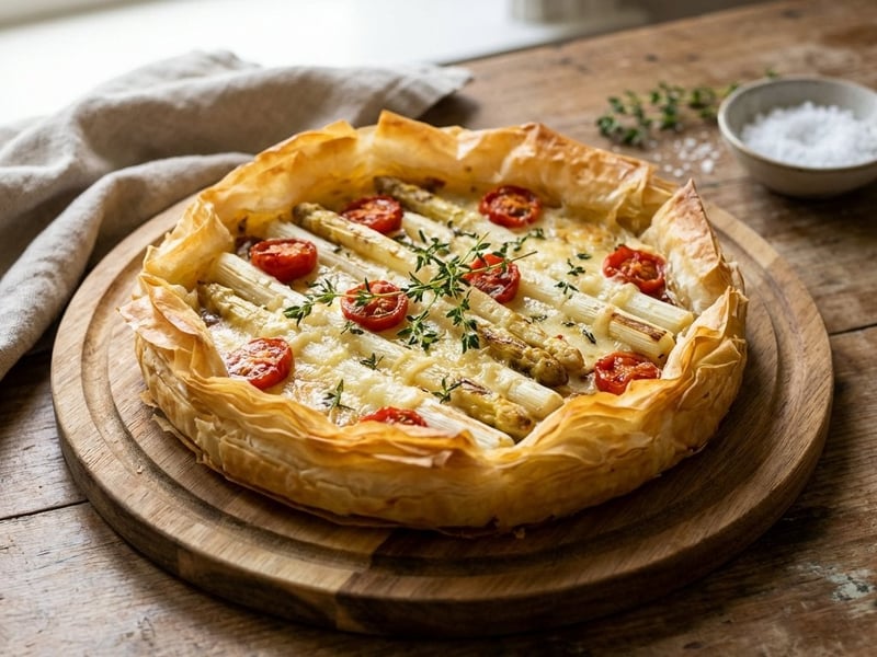 Asparagus Tart with White Asparagus and Gruyère