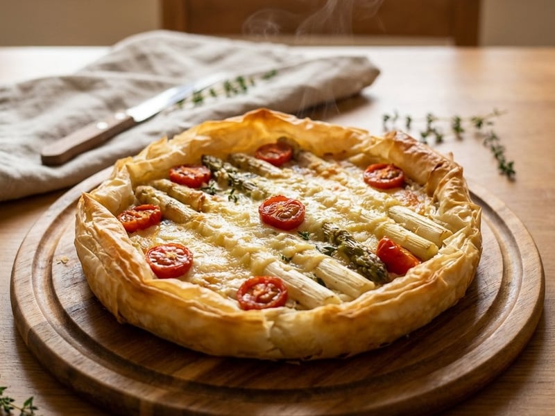 Asparagus Tart with White Asparagus and Gruyère
