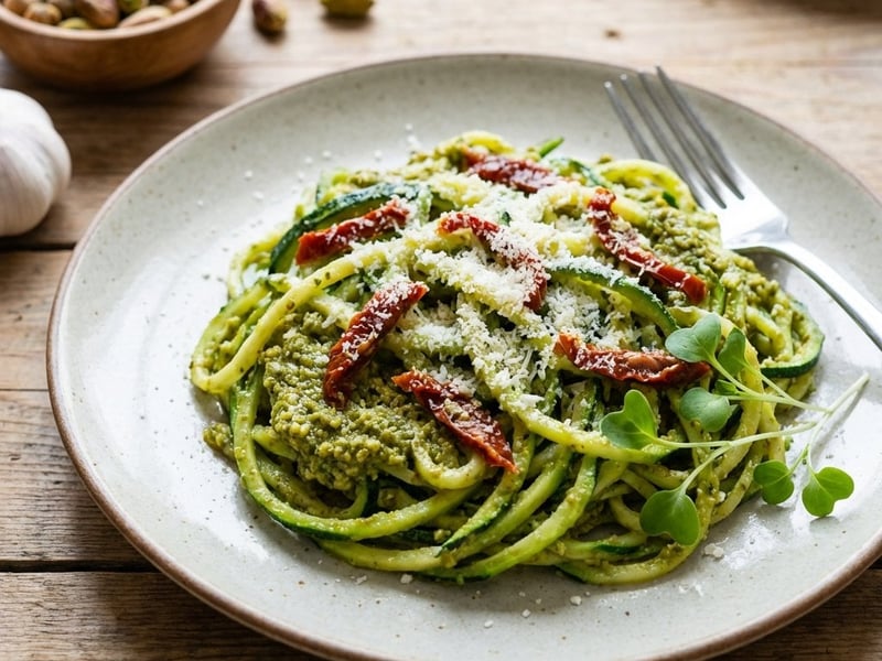 Zucchini-Spaghetti mit Pistazienpesto