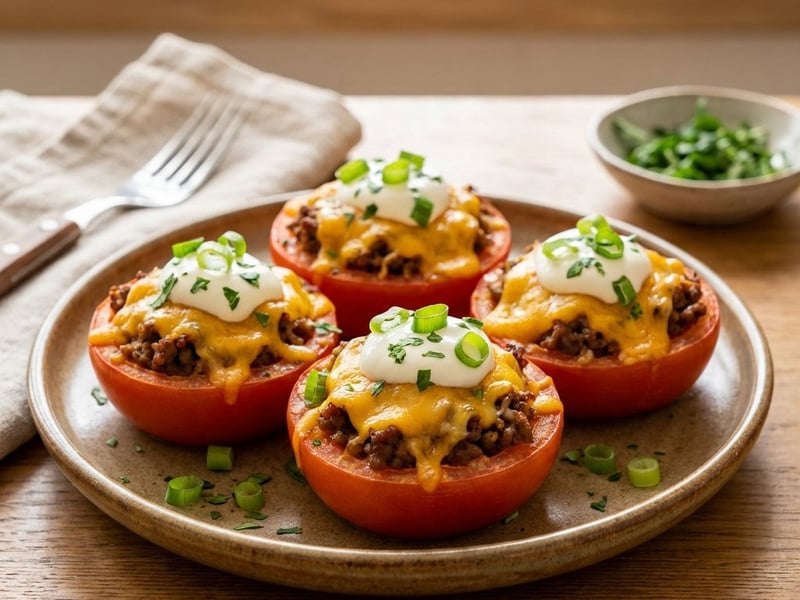 Gefüllte Tomaten mit Rinderhack & Cheddar