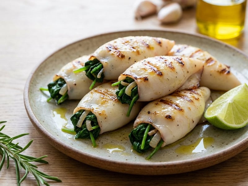 Gegrillte Calamari mit Spinatfüllung