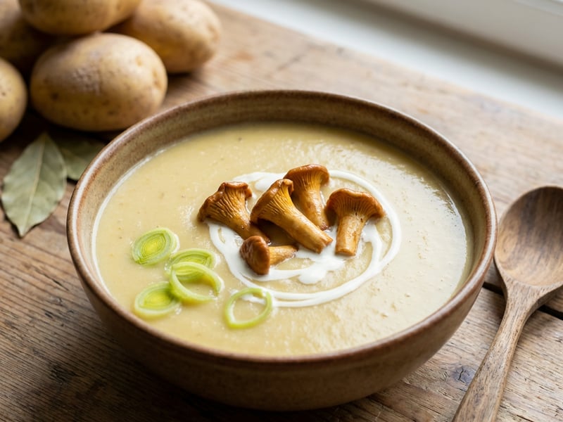 Potato Cream Soup with Dried Chanterelles