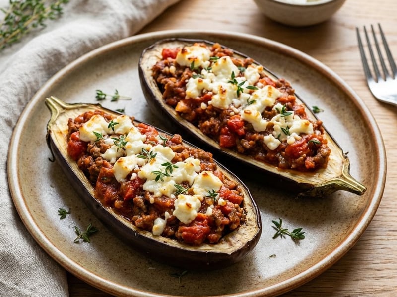 Gefüllte Auberginen mit Rinderhackfleisch und Feta