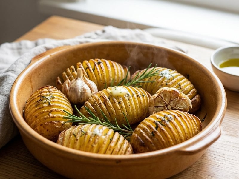 Schwedische Hasselback-Kartoffeln mit Knoblauch & Rosmarin