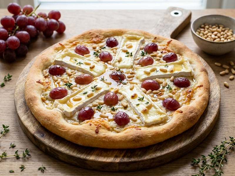 Crispy Pizza with Brie, Grapes, and Thyme