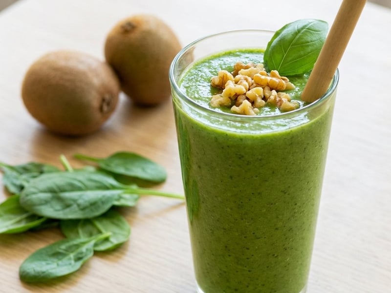 Green Smoothie with Kiwi and Walnuts