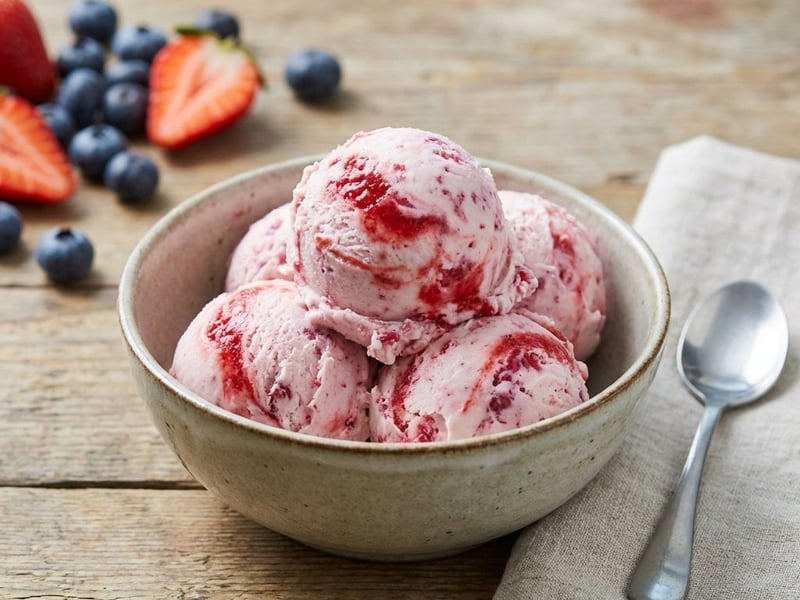 Cremiges Fruchteis mit Beeren-Marmorierung