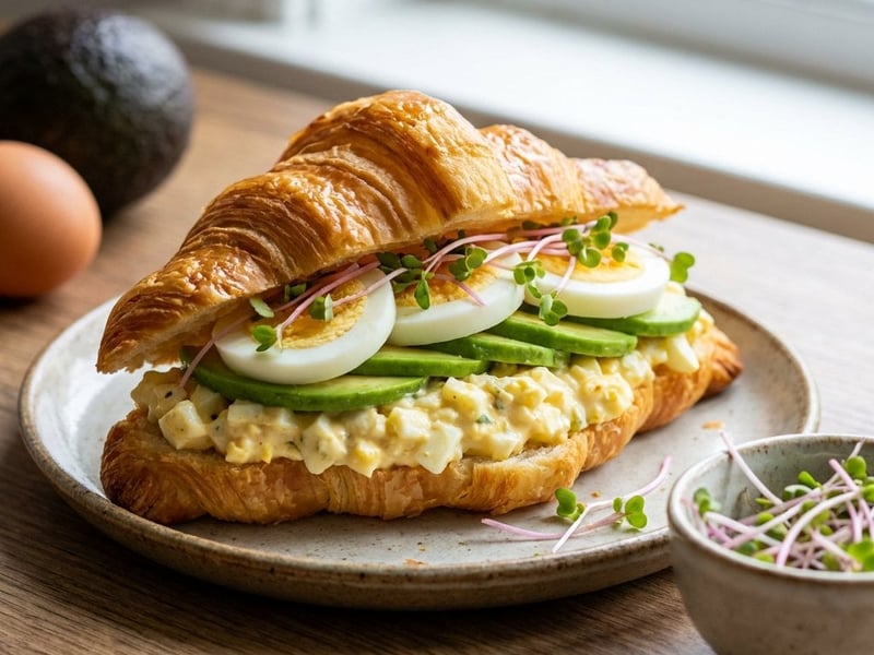 Croissant mit Eiersalat und Avocado