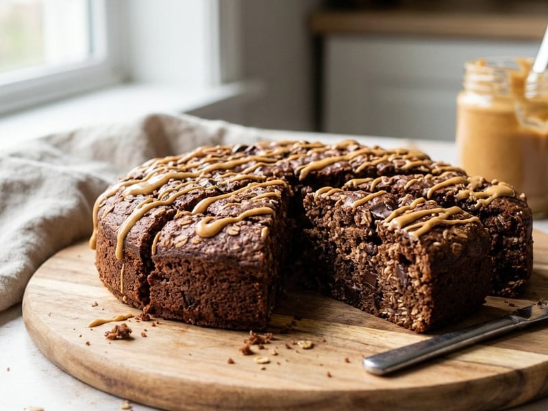 Chocolate Oat Cake with Peanut Butter