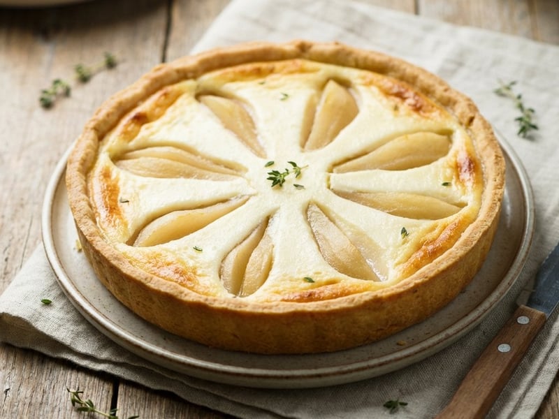 Quark-Mürbeteigkuchen mit Birnen