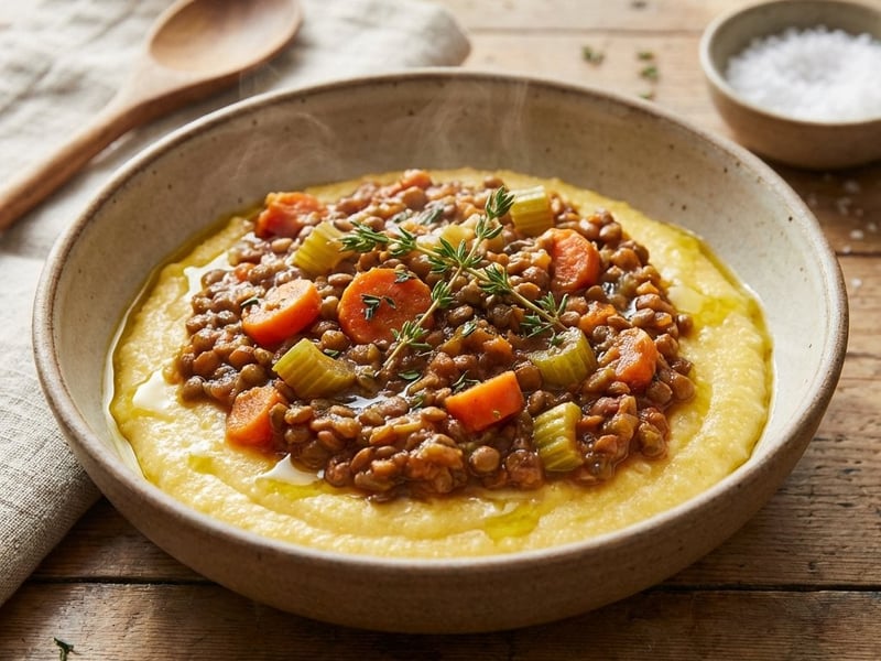 Hearty Lentil Ragout with Creamy Polenta