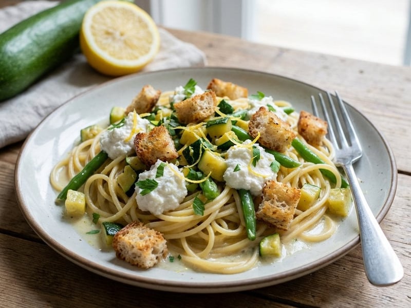 Vegetarische Spaghetti mit Zucchini und Ricotta Hausgemacht