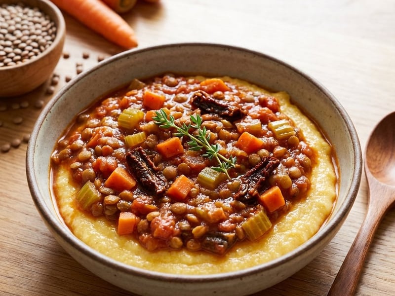 Hearty Lentil Ragout with Creamy Polenta