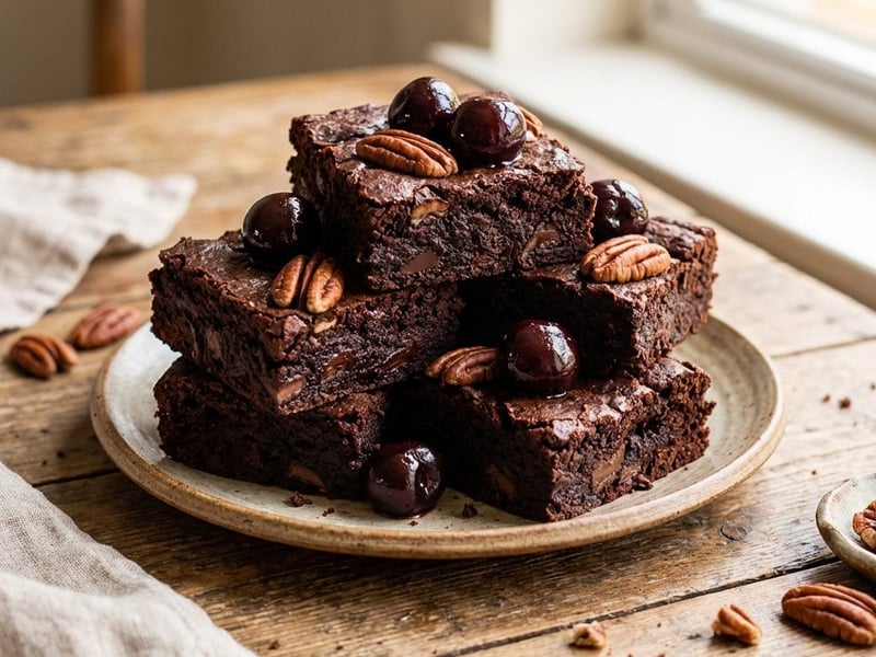 Vegane Brownies mit Pekannüssen und Sauerkirschen