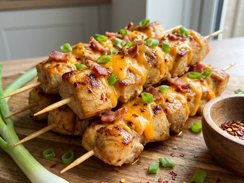 Chicken Skewers with Cheddar and Bacon