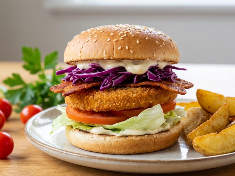 Plant based Chicken Burger with Bacon