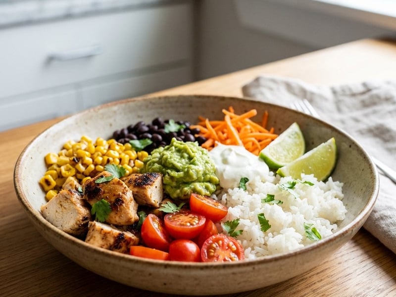 Mexikanische Bowl mit Hähnchen und Avocado