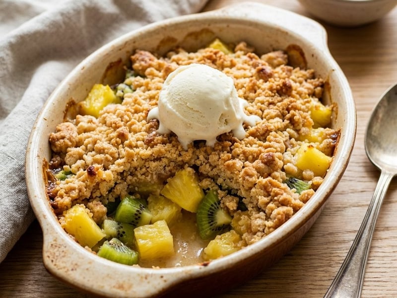 Exotischer Frucht-Crumble mit Ananas und Kiwi
