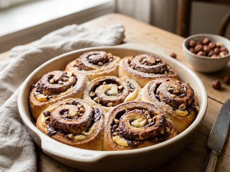 Fluffige Schoko-Haselnuss-Schnecken mit Frischkäse-Füllung
