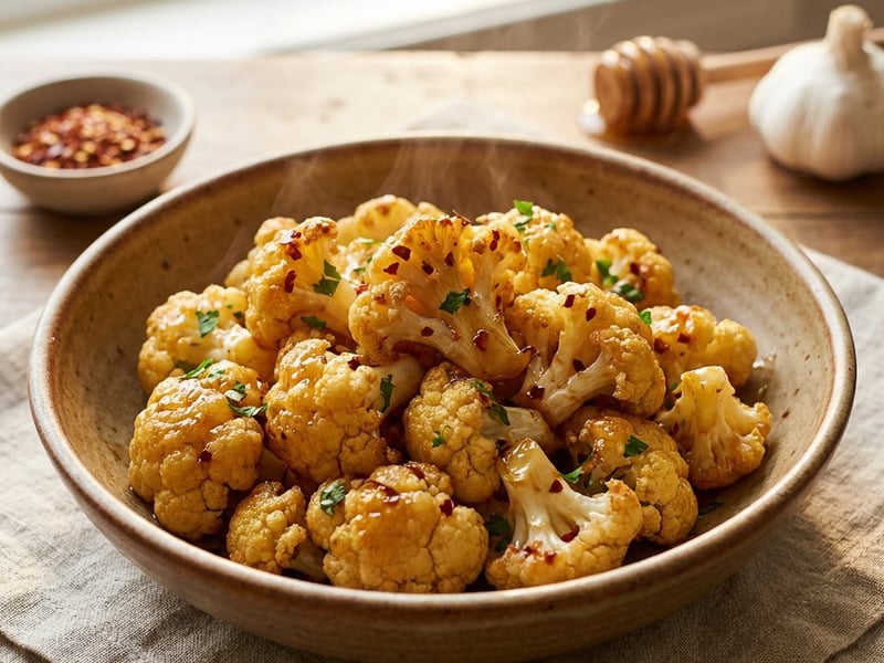 Roasted cauliflower with honey, garlic and chili