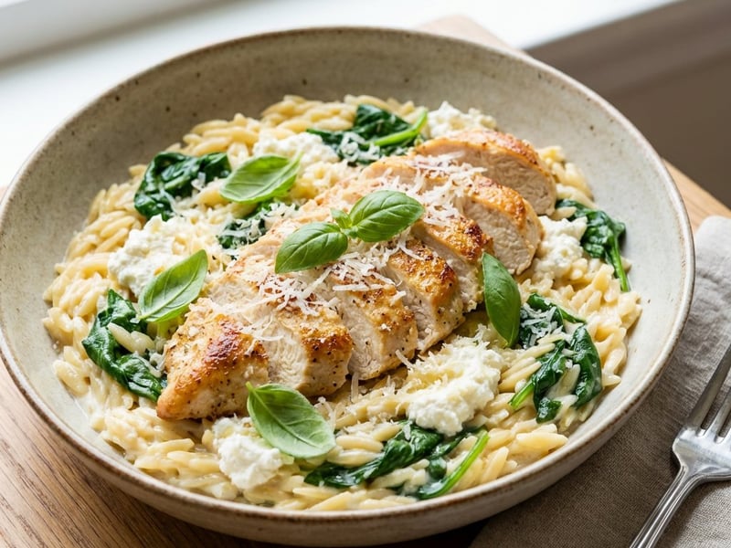 Creamy Orzo with Ricotta and Chicken Breast