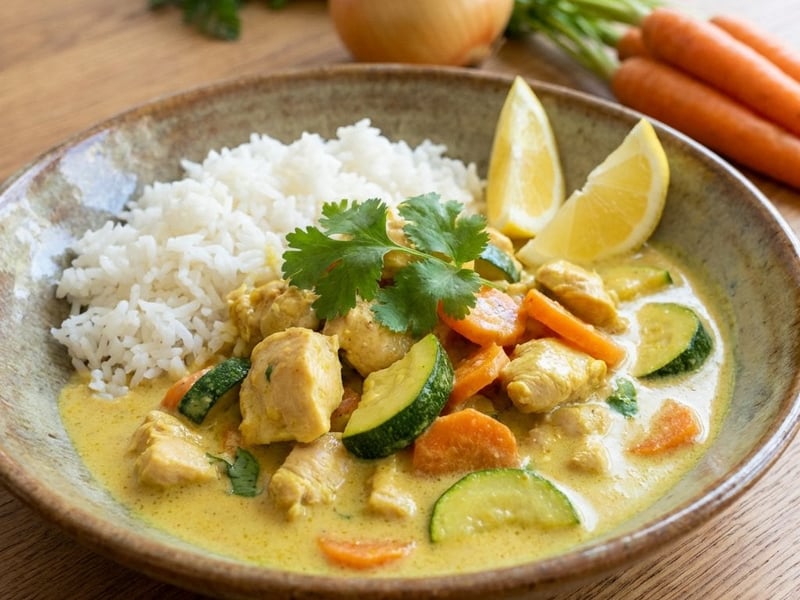 Chicken Strips in Curry Sauce with Zucchini and Carrots