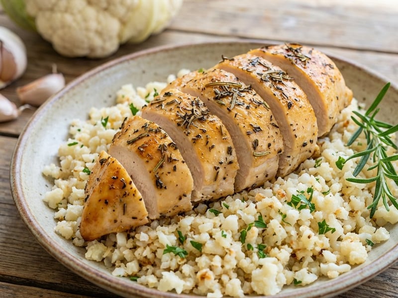 Hähnchen mit Blumenkohlreis