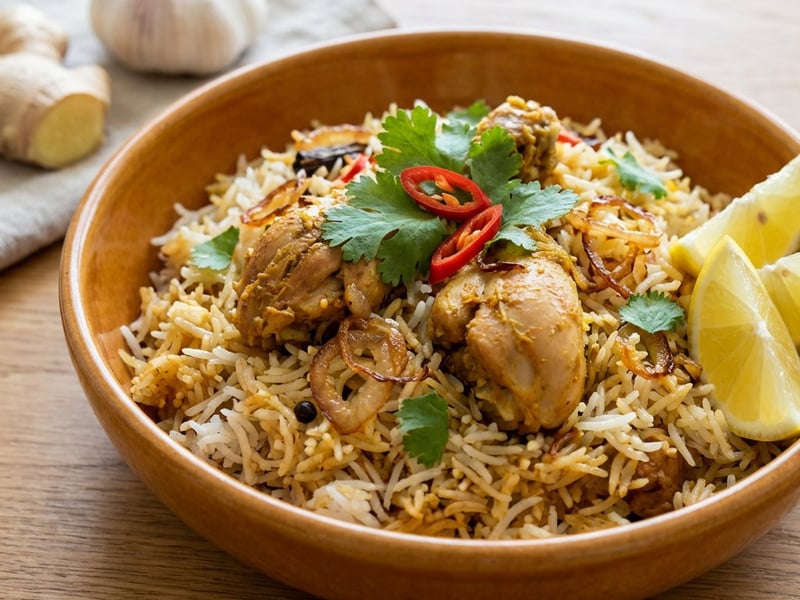 Biryani mit Hähnchen und Kokosmilch