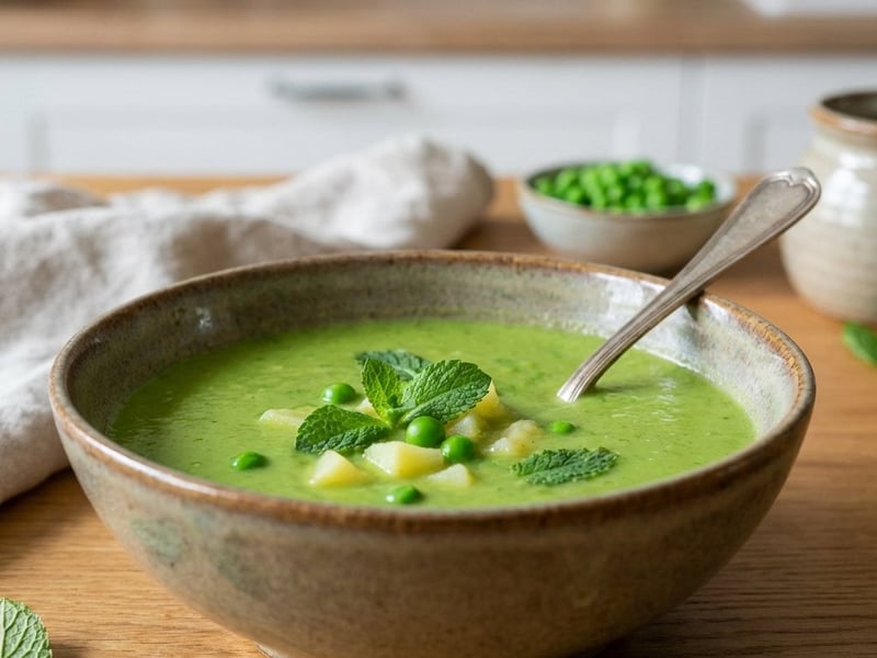 Erbsensuppe mit Minze und Kartoffeln