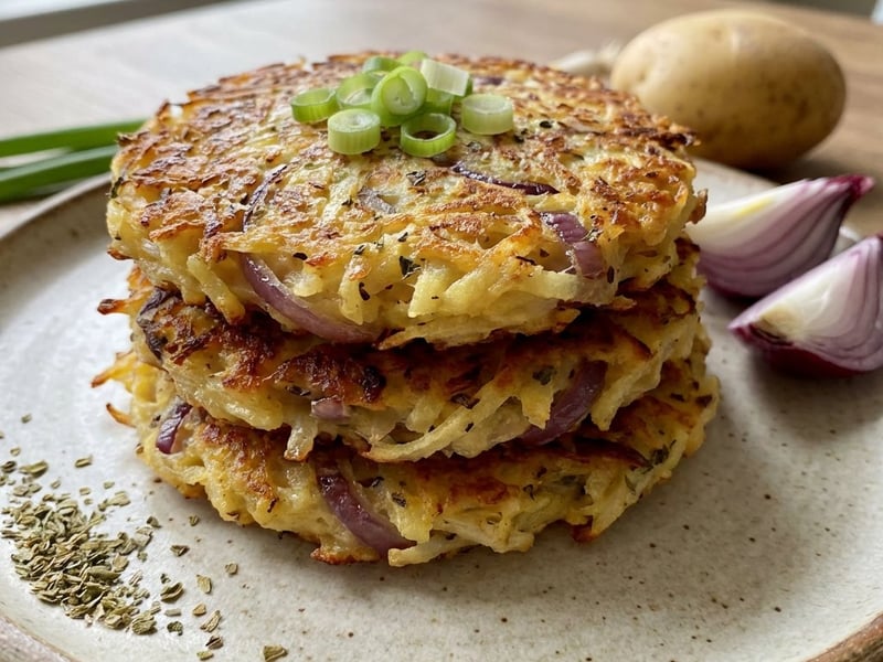 Knusprige Kartoffel-Zwiebel-Puffer aus dem Ofen